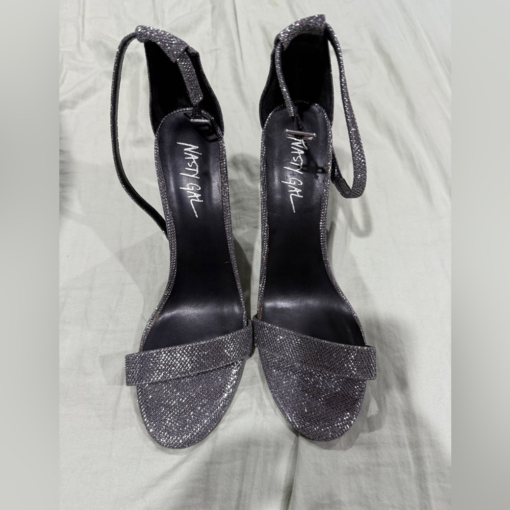 Nasty Gal Silver Glitter Heels